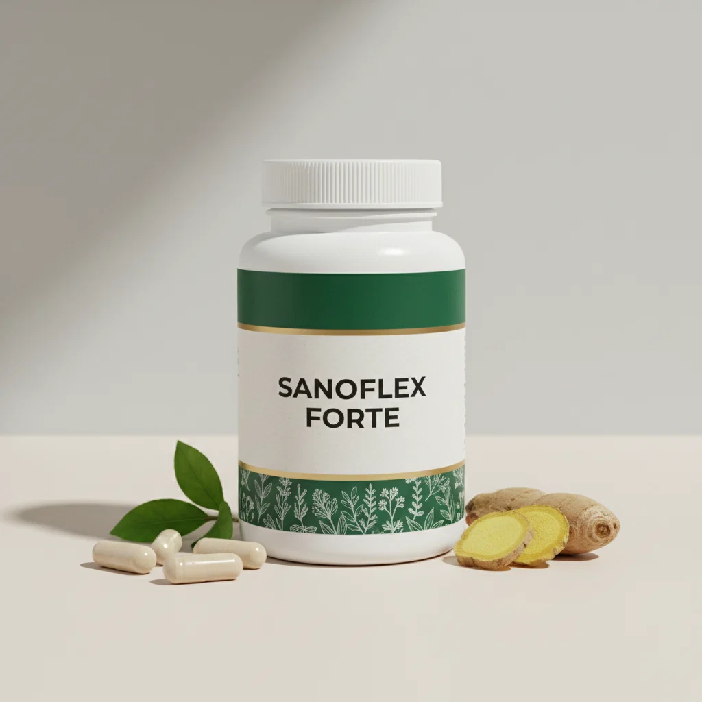 Sanoflex Forte förpackning - kosttillskott 60 kapslar med hyaluronsyra, gurkmeja och boswellia